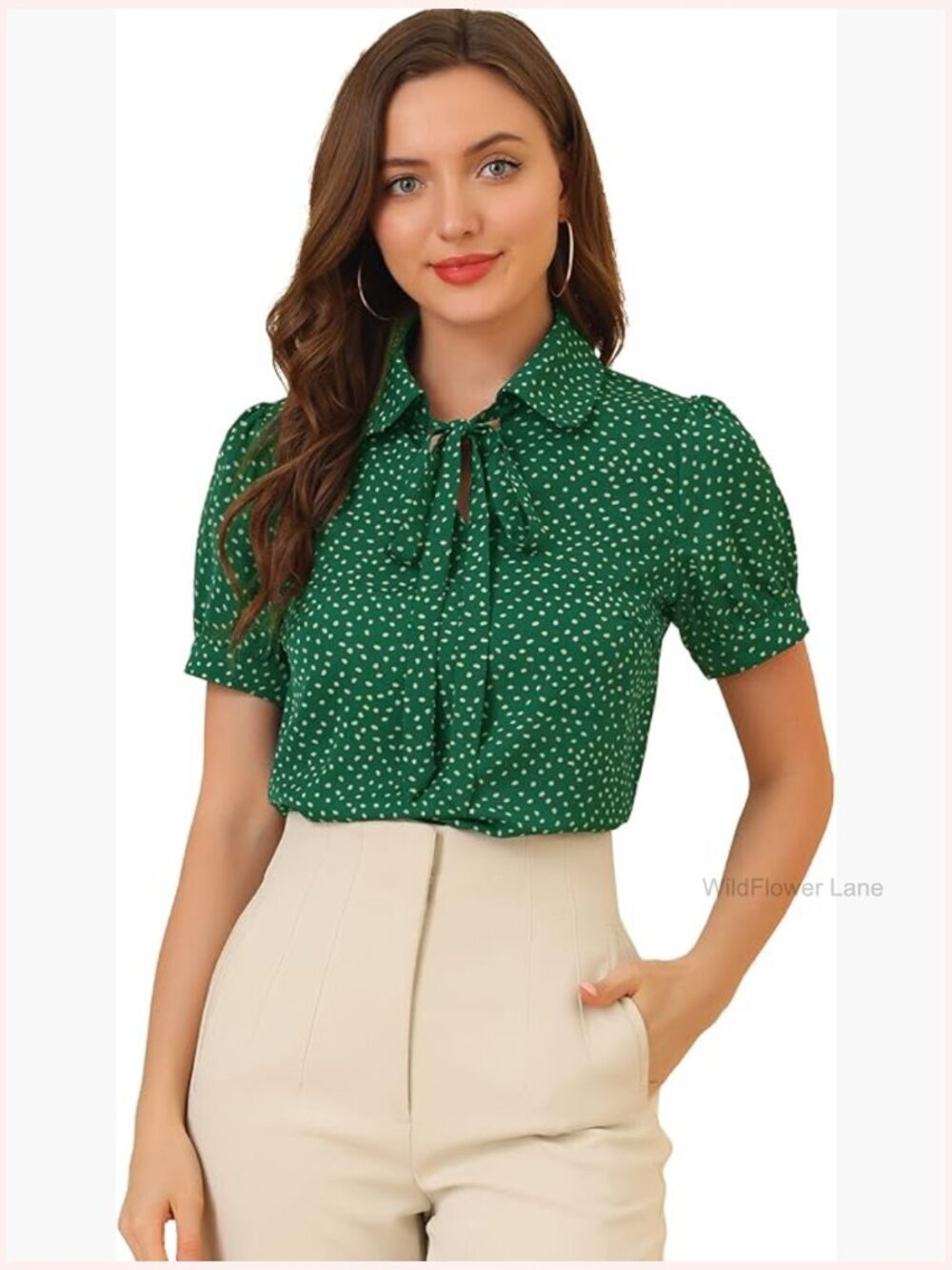 Bow Tie Neck Peter Pan Collar Polka Dot Chiffon Blouse